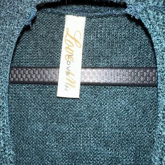 Teal Bell Sleeve Knee Length Dress Size Keyhole Sweater Dress - Picture 4 of 7